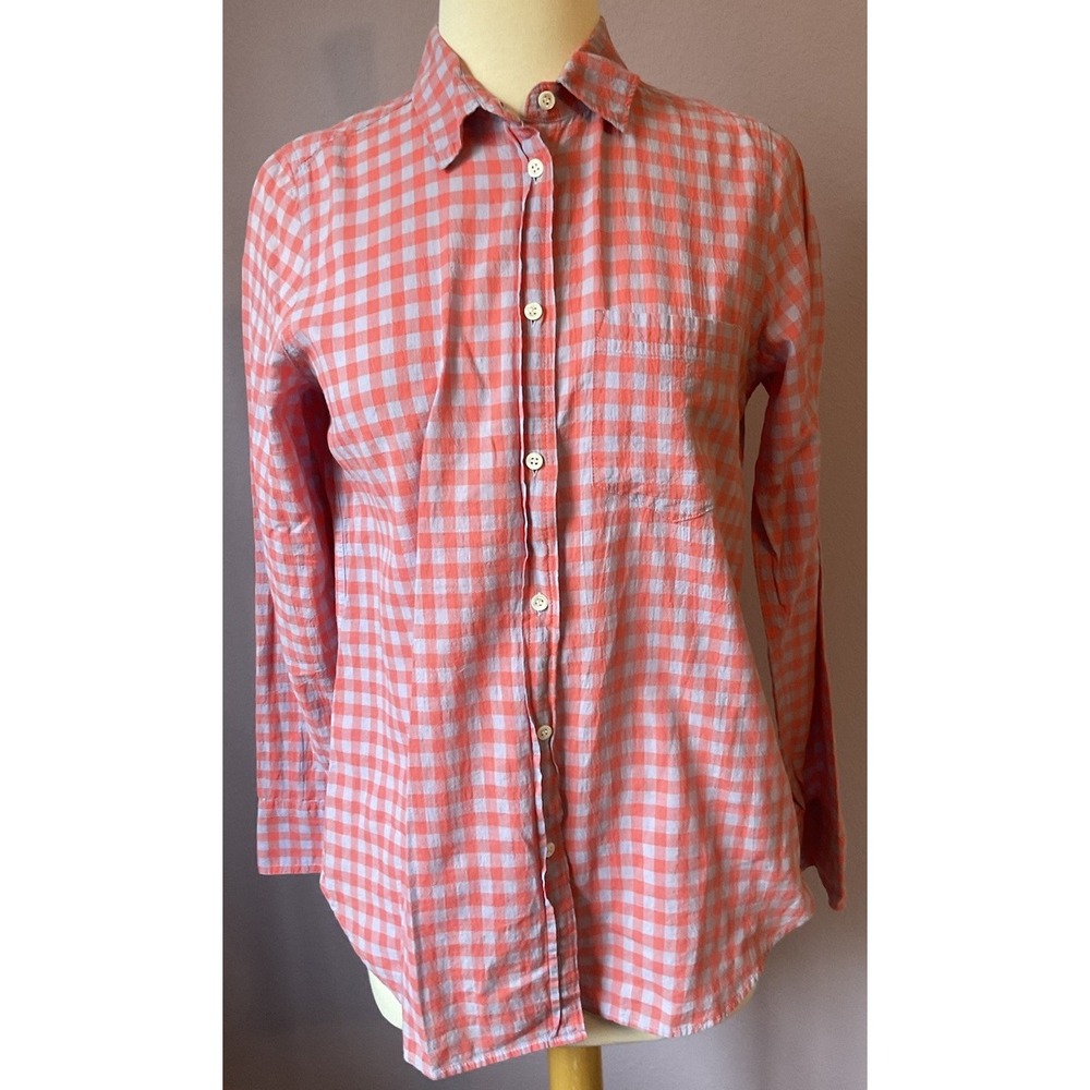 J. Crew Red Purple Plaid Gingham Button Up Blouse Top Size 2